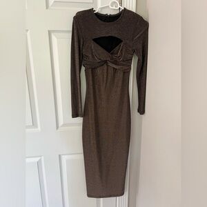 Astr Metallic Black & Brown Long Sleeve Dress